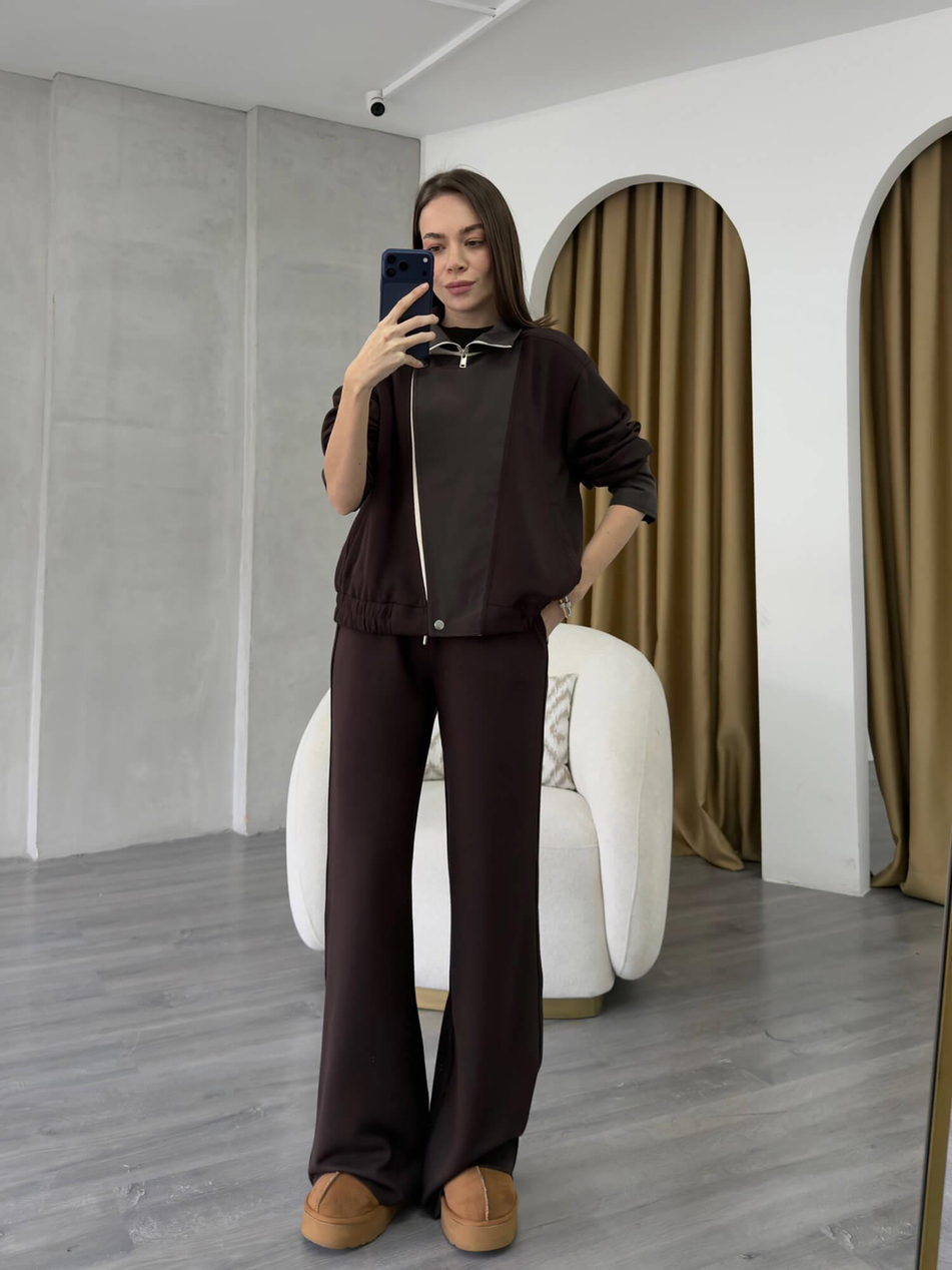 Garnili Ceket Takım 37023 Kahve - EkruCoral