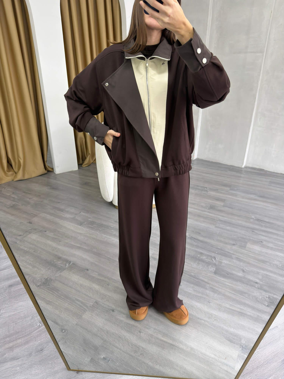 Garnili Ceket Takım 37023 Kahve - EkruCoral