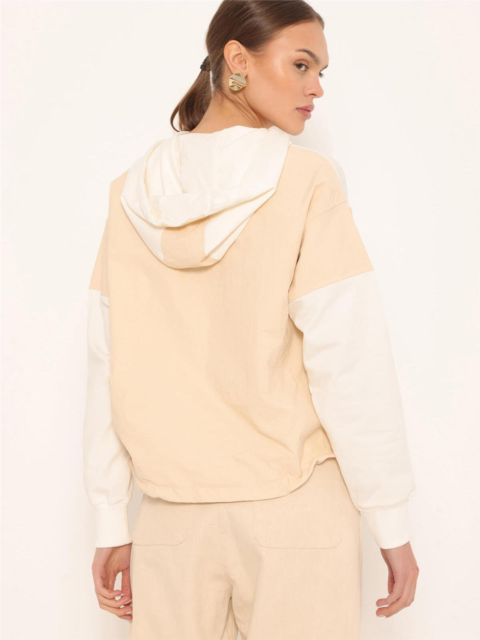 Garnili Kapüşonlu Sweatshirt Ekru-Coral