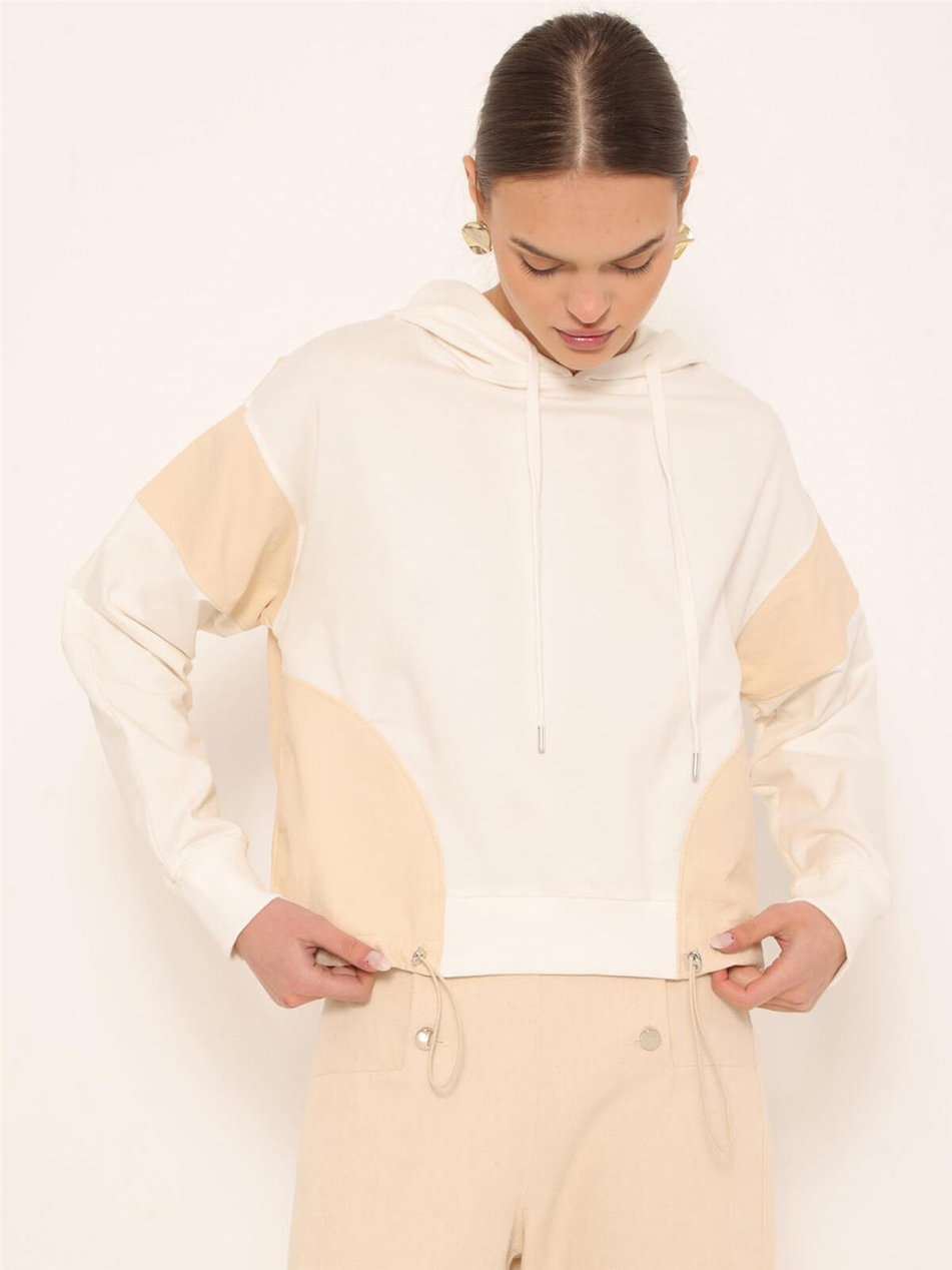 Garnili Kapüşonlu Sweatshirt Ekru-Coral