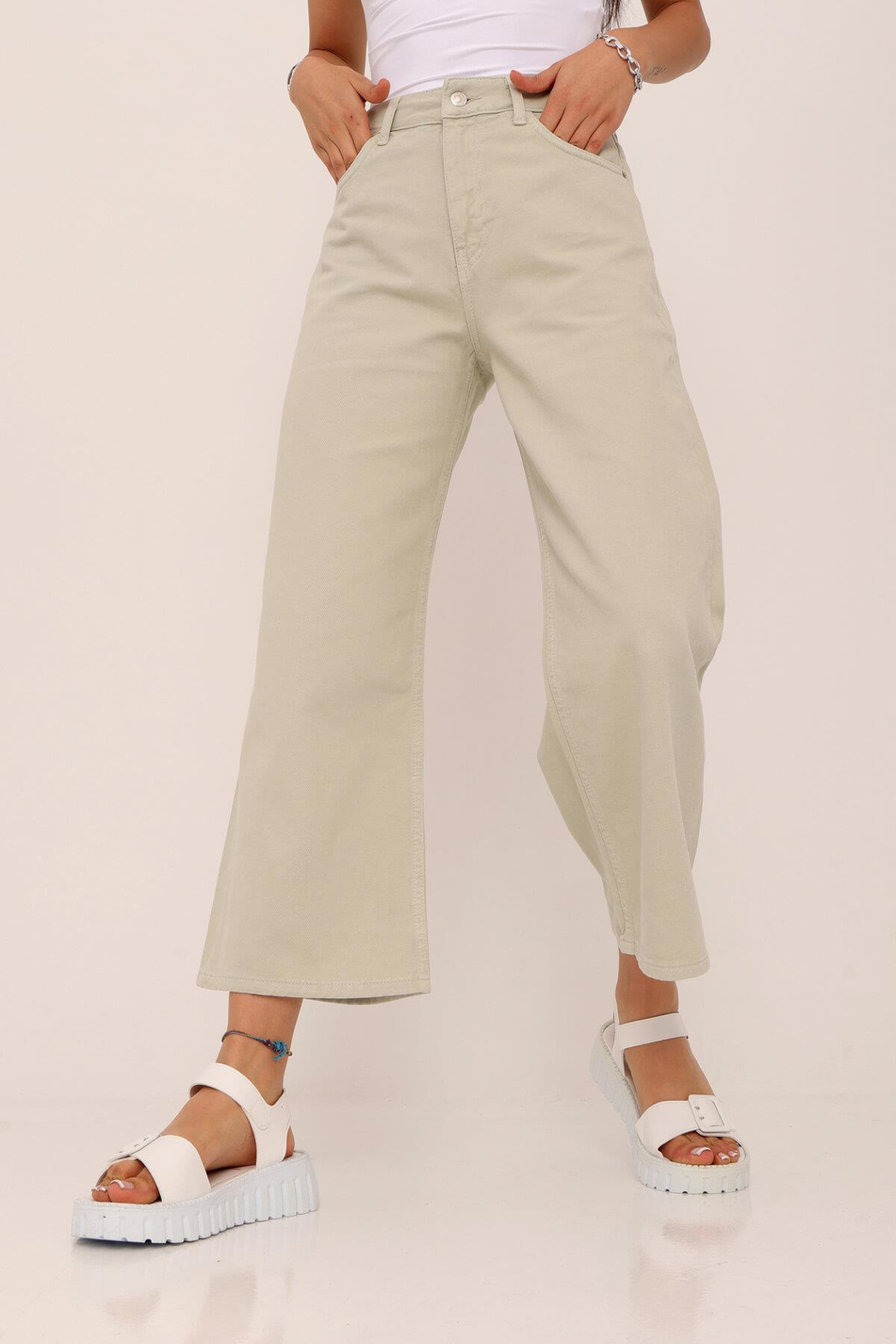 Geniş Gabardin Pantolon Mint Yeşili-Coral