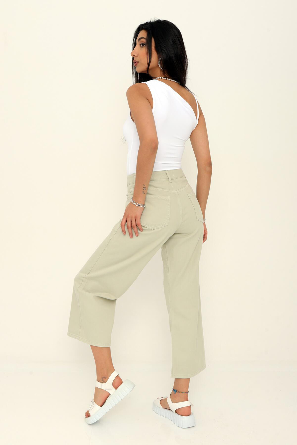 Geniş Gabardin Pantolon Mint Yeşili-Coral