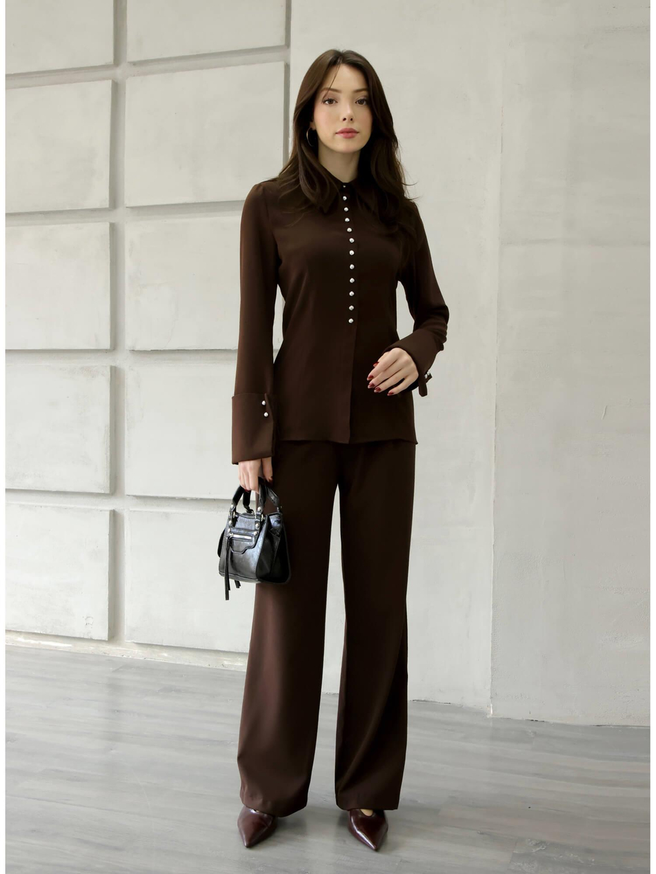 Geniş Manşetli Gömlek 34516 KahveCoral