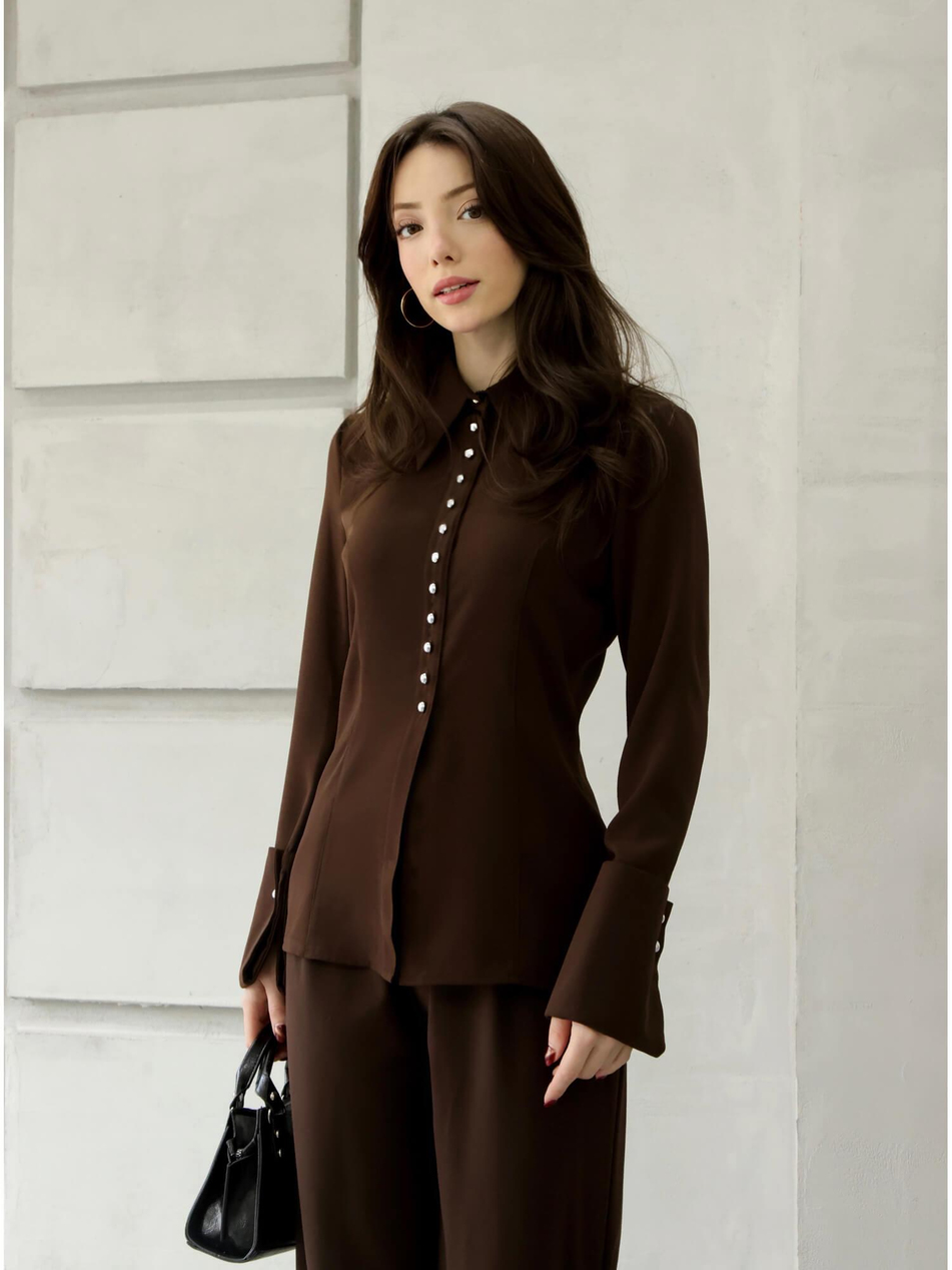 Geniş Manşetli Gömlek 34516 Kahve