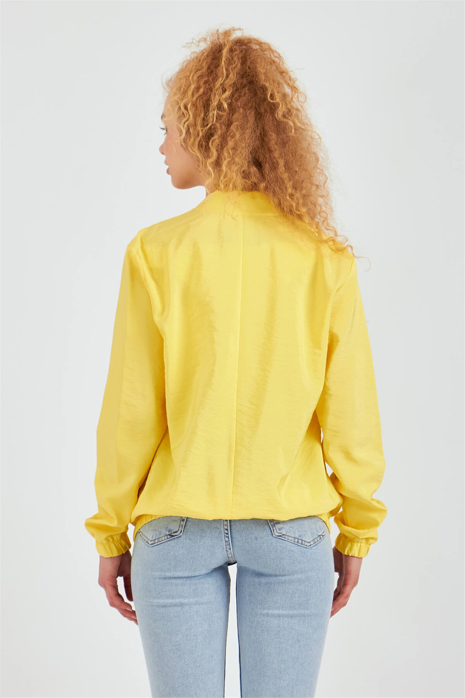 Geniş Yaka Bomber Ceket Sarı-Coral