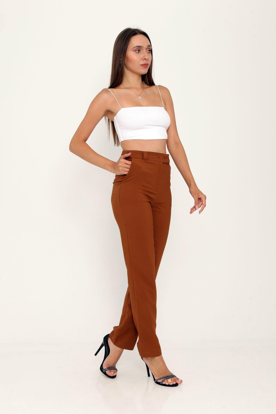 Gizli Patlı Düğmeli Pantolon Taba-Coral