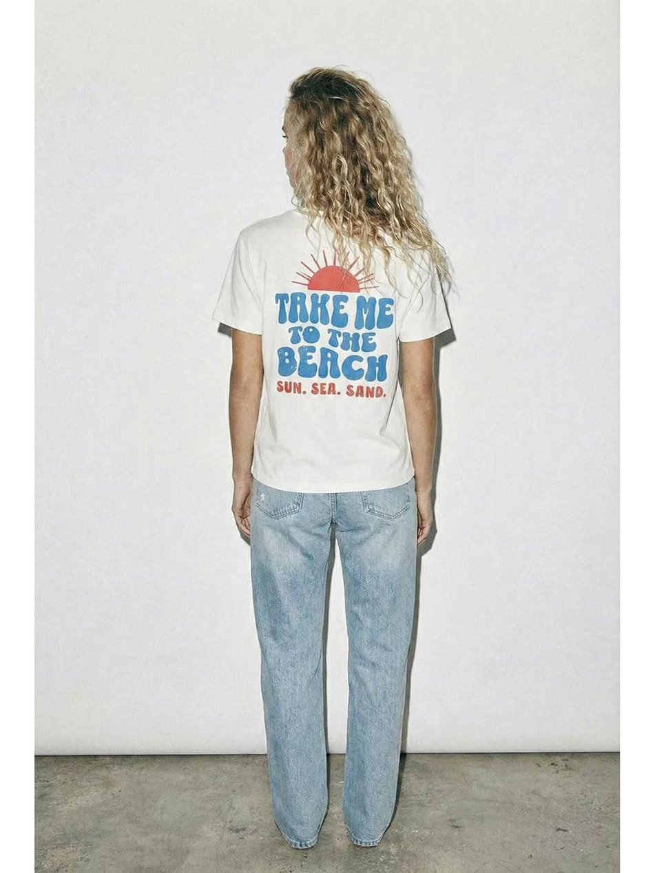 Göğsü Güneş Baskılı Tişört 8328 BeyazCoral