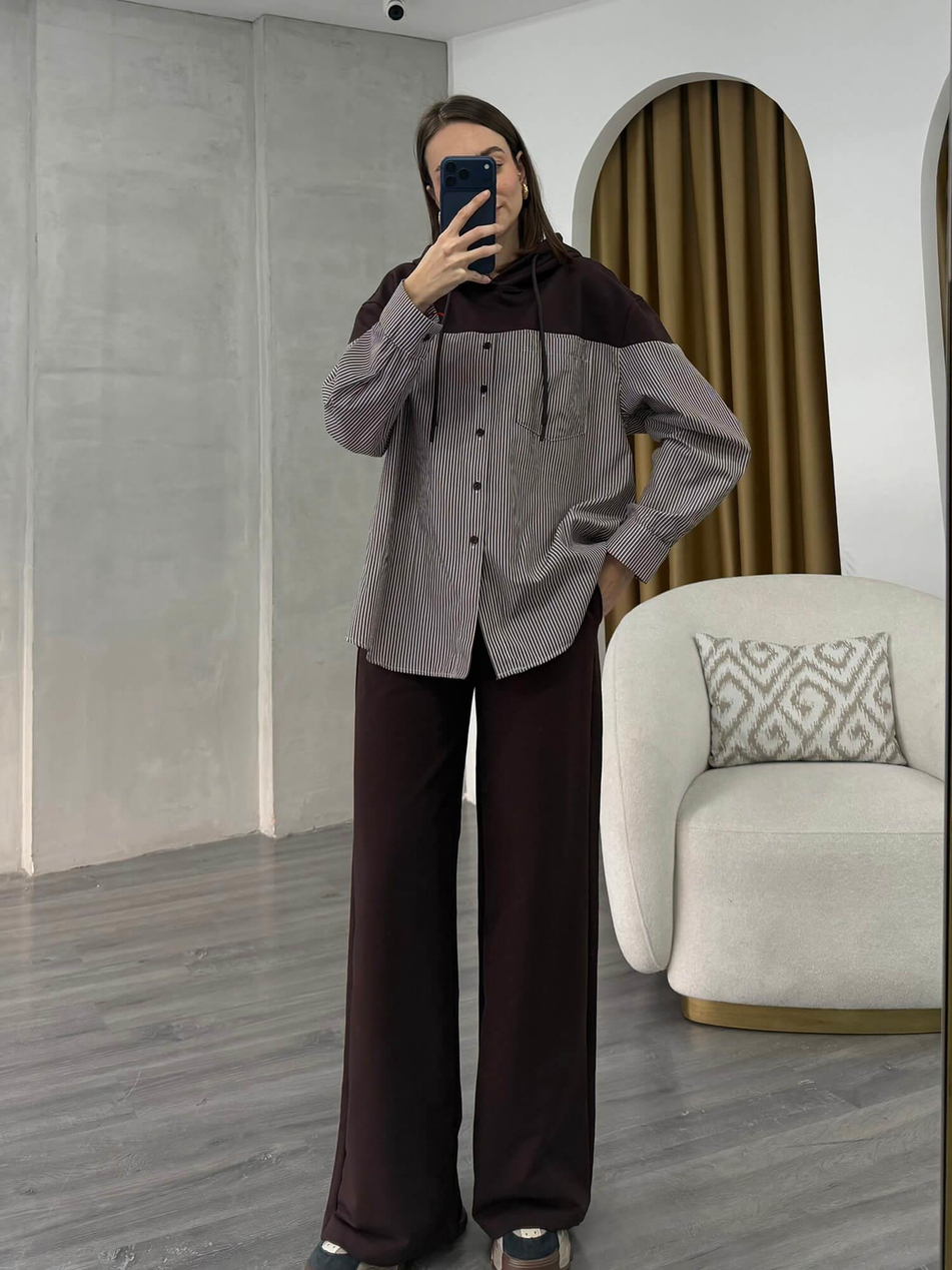 Gömlek Garnili Takım 37056 Kahve - EkruCoral