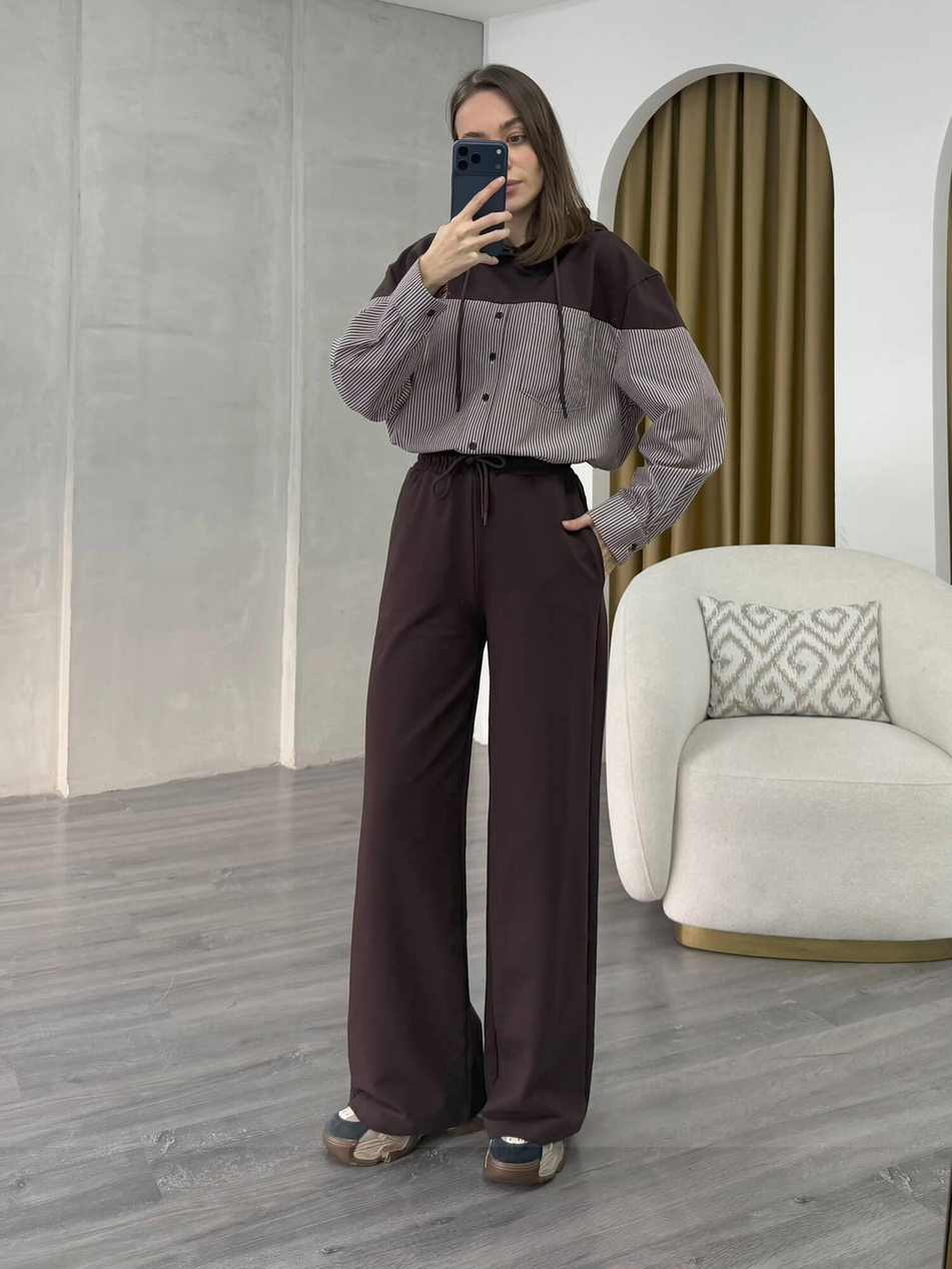 Gömlek Garnili Takım 37056 Kahve - EkruCoral