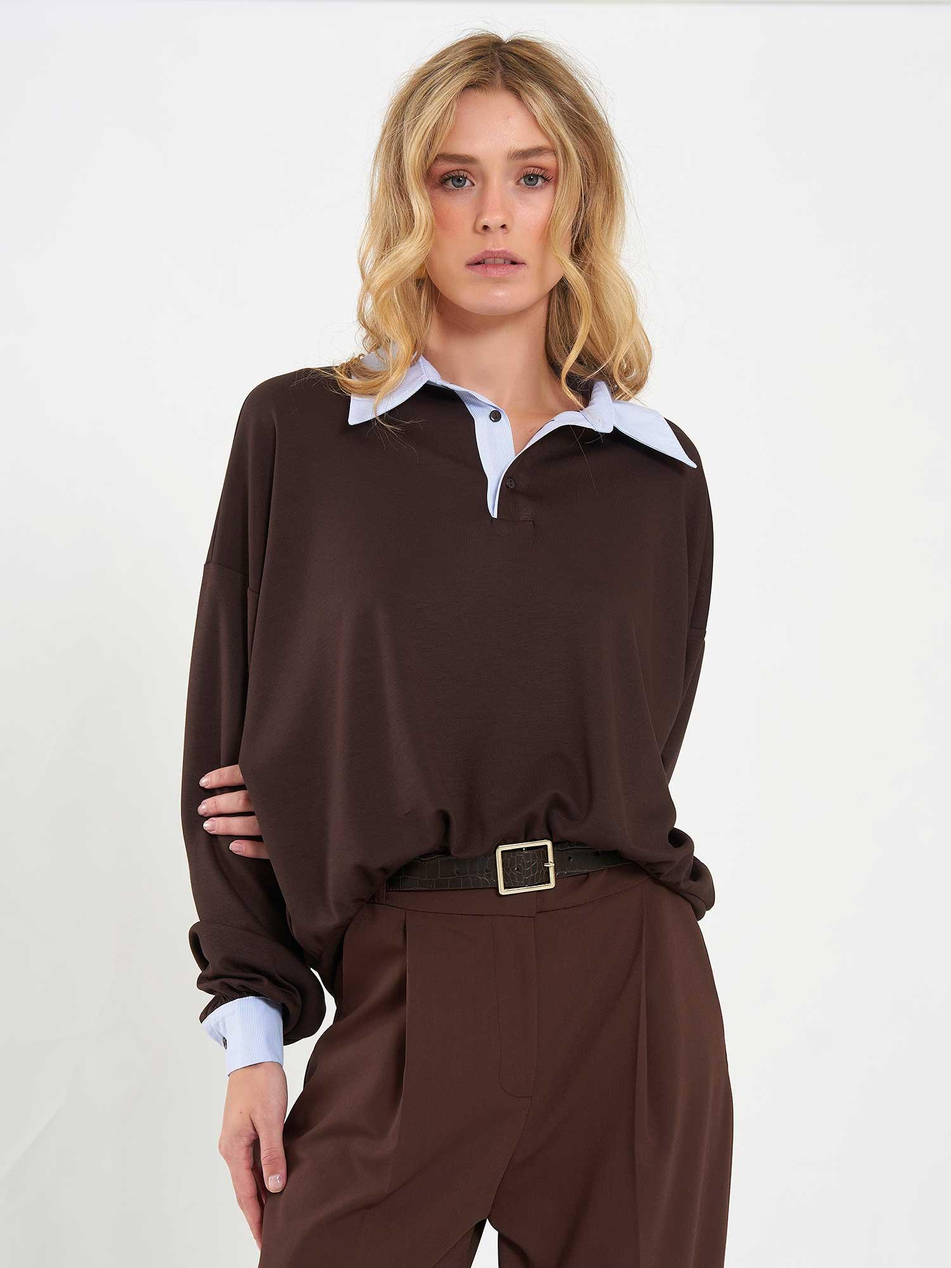 Gömlek Yaka Sweatshirt 071870 KahveCoral