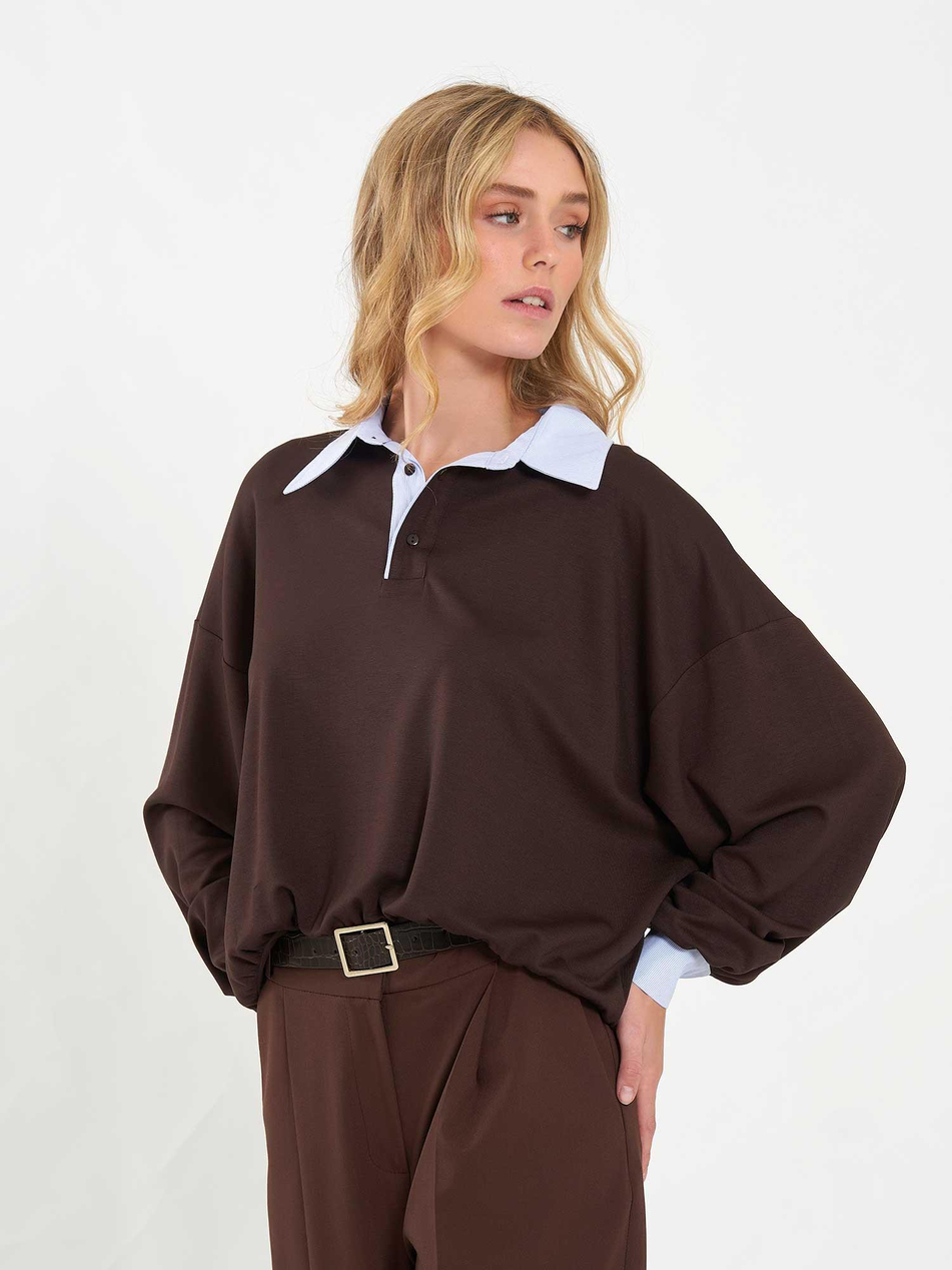 Gömlek Yaka Sweatshirt 071870 KahveCoral