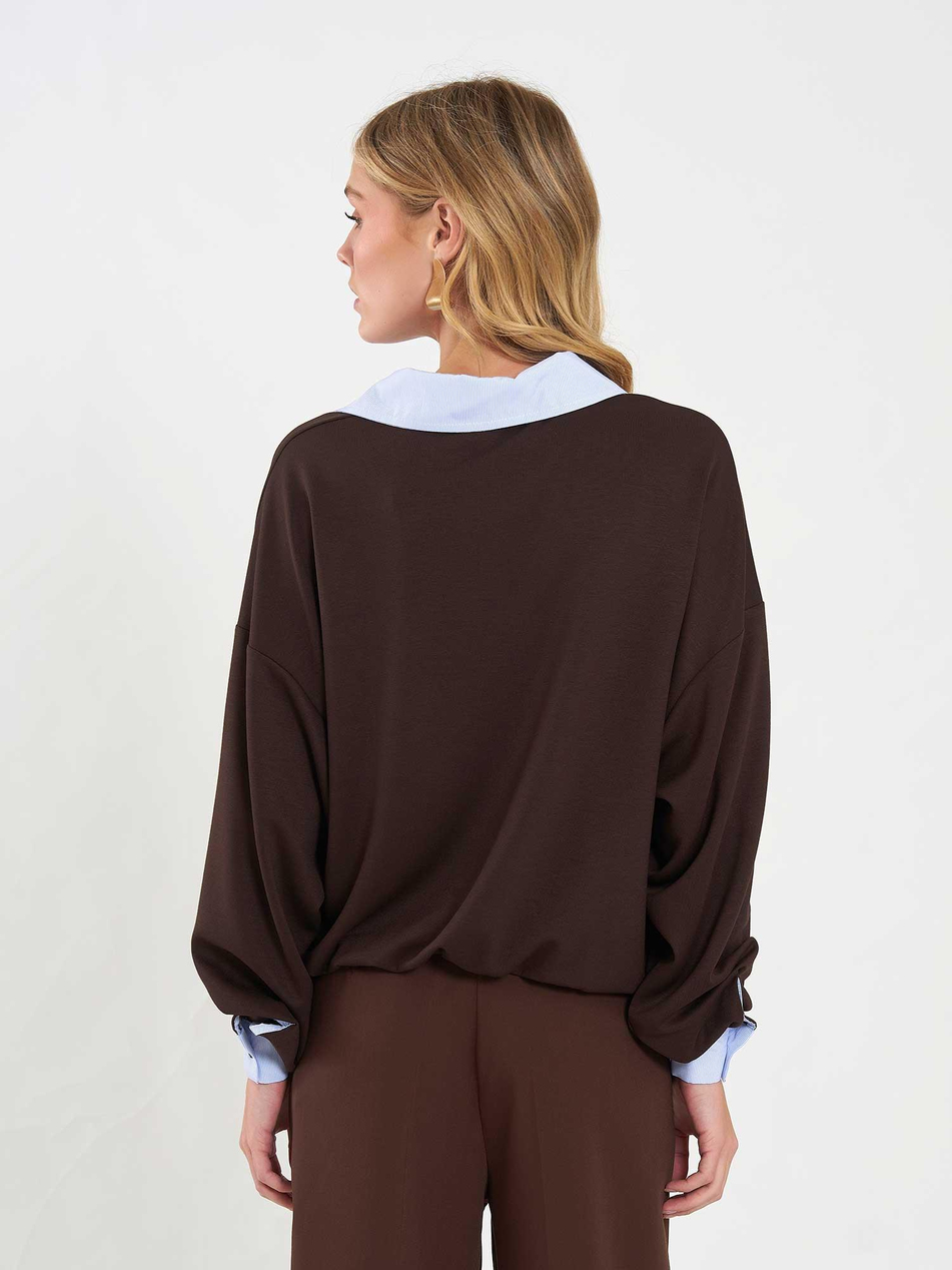 Gömlek Yaka Sweatshirt 071870 KahveCoral