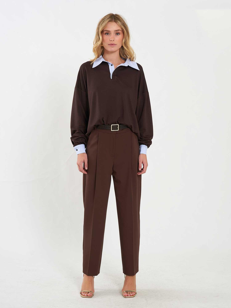 Gömlek Yaka Sweatshirt 071870 KahveCoral