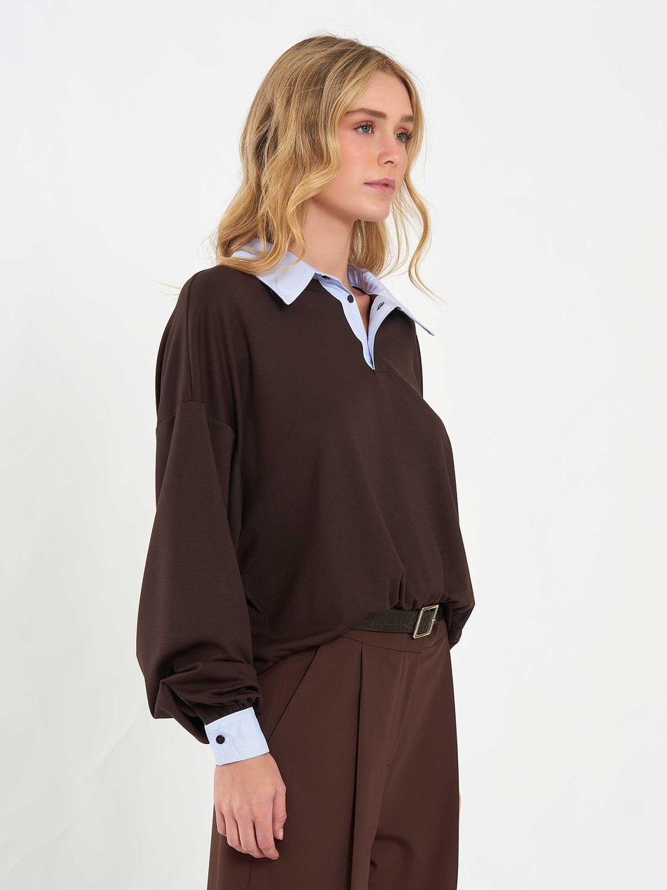 Gömlek Yaka Sweatshirt 071870 KahveCoral