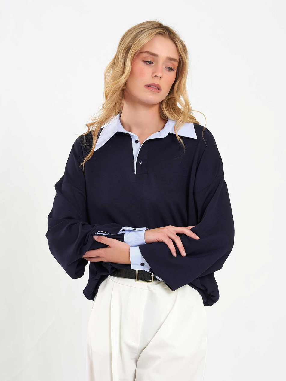 Gömlek Yaka Sweatshirt 071870 LacivertCoral