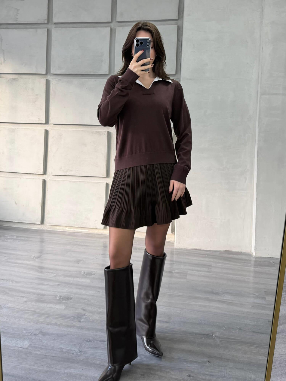 Gömlek Yakalı Kazak 145305 Kahve - KemikCoral