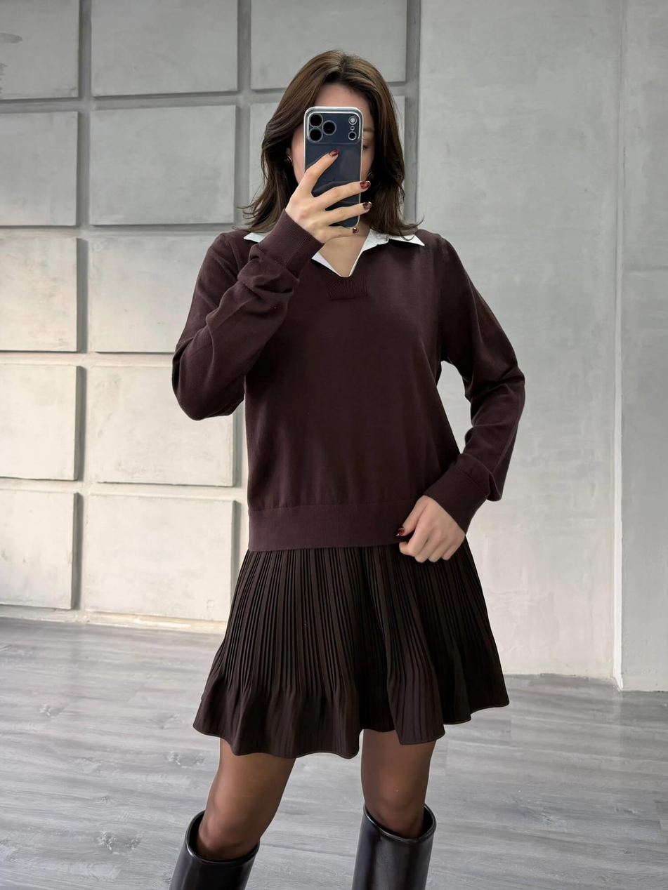 Gömlek Yakalı Kazak 145305 Kahve - KemikCoral