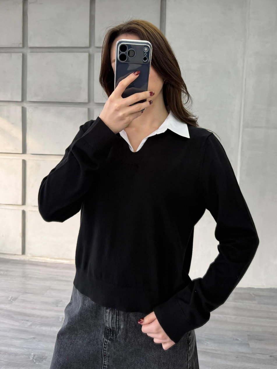 Gömlek Yakalı Kazak 145305 Siyah - KemikCoral