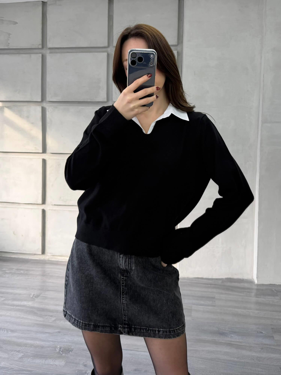 Gömlek Yakalı Kazak 145305 Siyah - KemikCoral