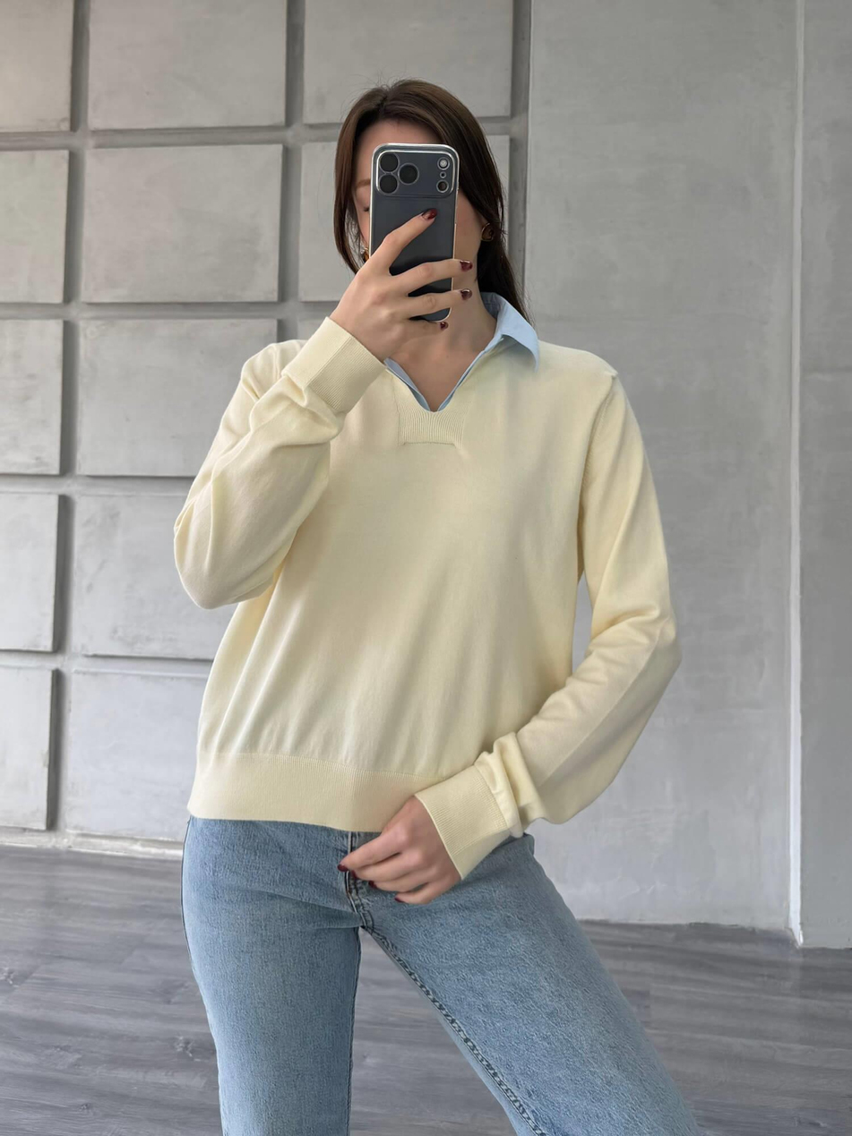 Gömlek Yakalı Kazak 145305 Vanilya - Bebe MaviCoral