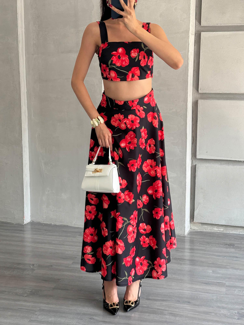 Güllü Etek Bluz Takım KırmızıCoral