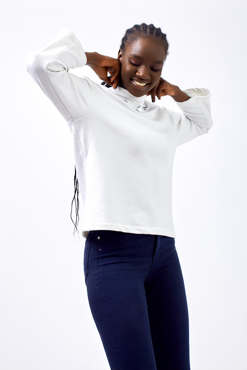 İşlemeli Sweat Krem-Coral