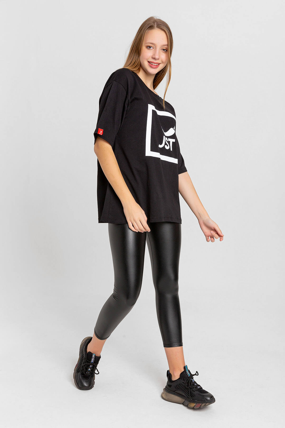 Jst Baskılı T-Shirt Siyah-Coral