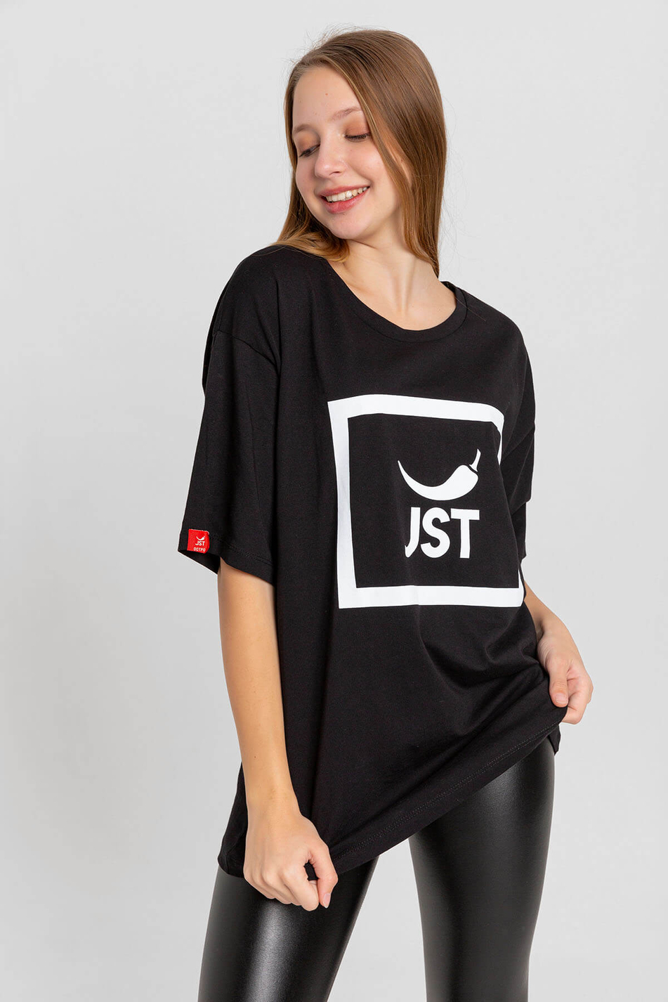 Jst Baskılı T-Shirt Siyah-Coral