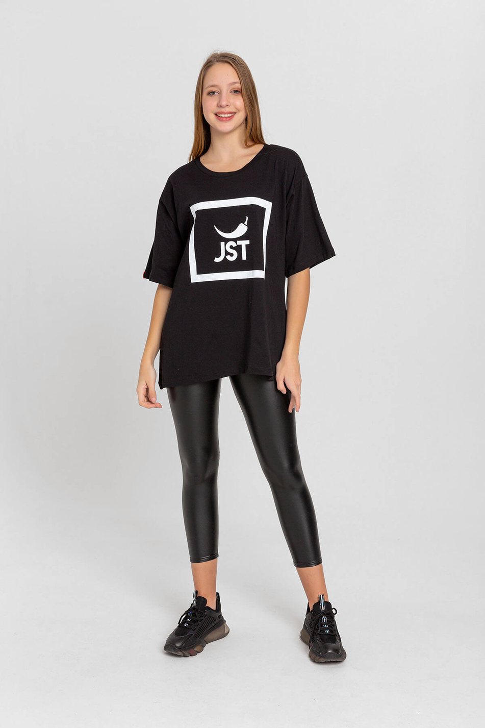 Jst Baskılı T-Shirt Siyah-Coral