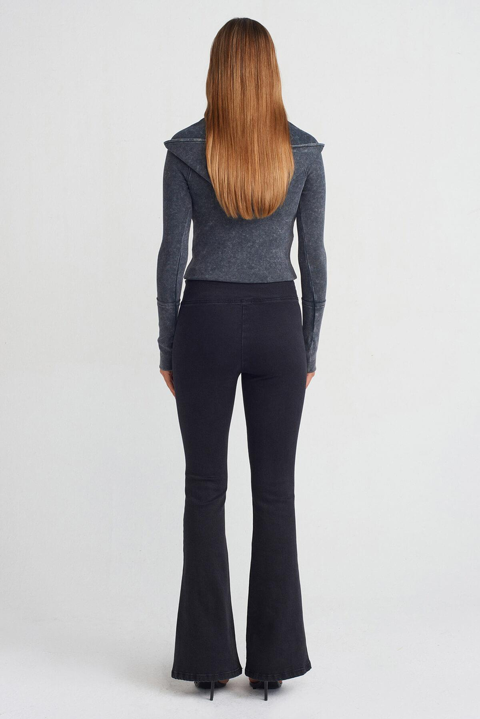 Kalın Kemerli Flare Pantolon Siyah-Coral