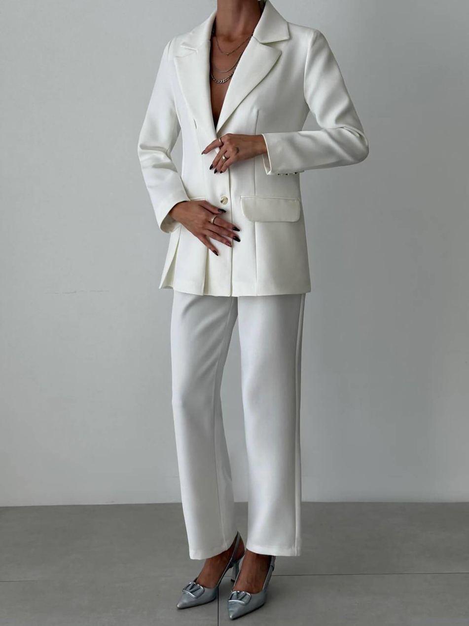 Kapaklı Cep Detaylı Ceket Pantolon Takım 11874 BeyazCoral