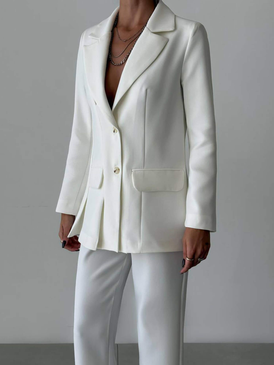 Kapaklı Cep Detaylı Ceket Pantolon Takım 11874 BeyazCoral