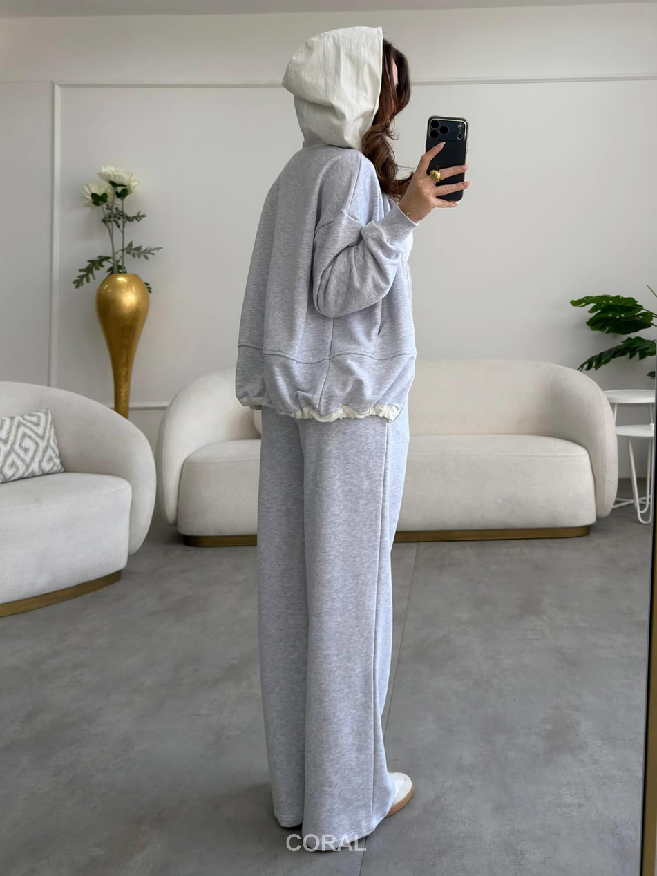 Kapüşon Detaylı Fermuarlı Sweatshirt 19021 GriCoral