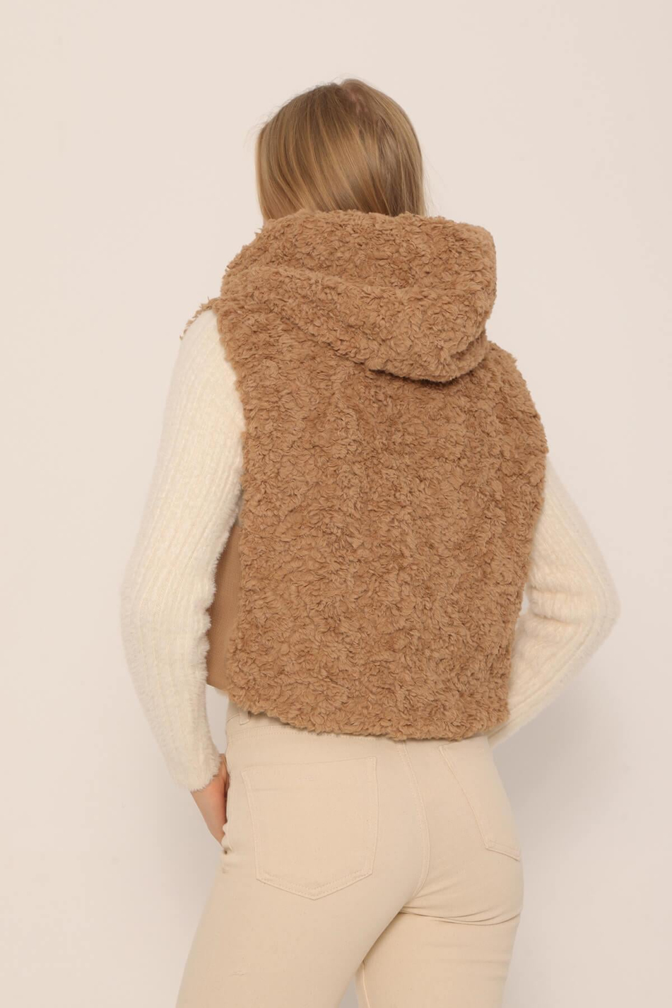 Kapüşonlu Peluş Yelek Antik Vizyon-Coral