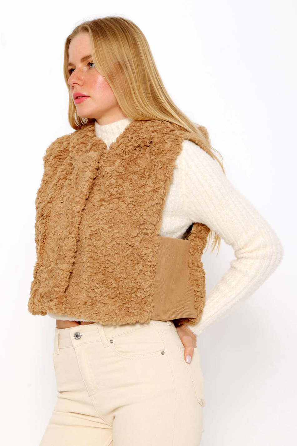 Kapüşonlu Peluş Yelek Antik Vizyon-Coral