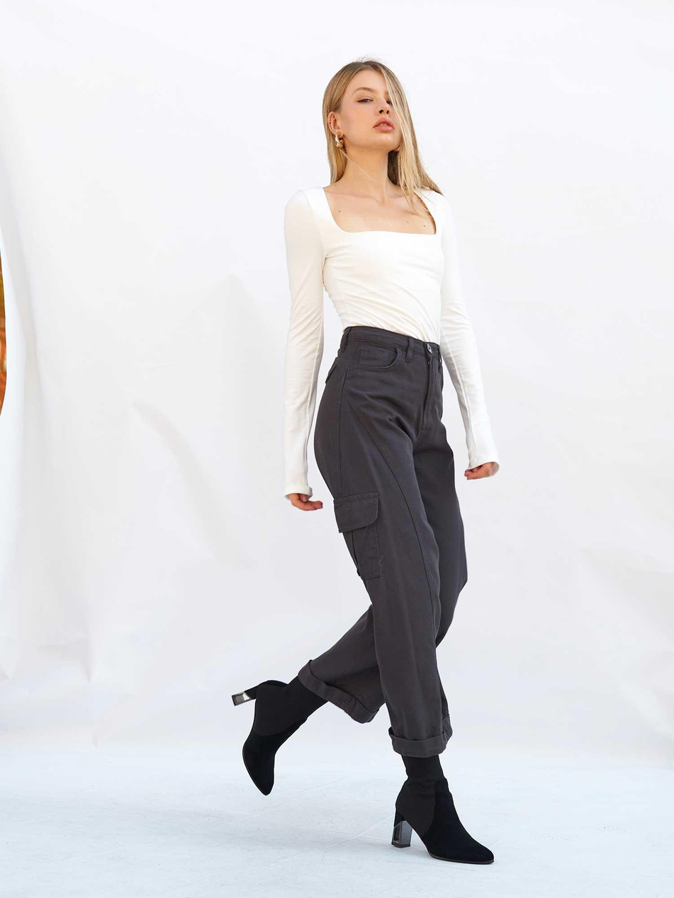 Kargo Cepli Gabardin Pantolon 031724 AntrasitCoral