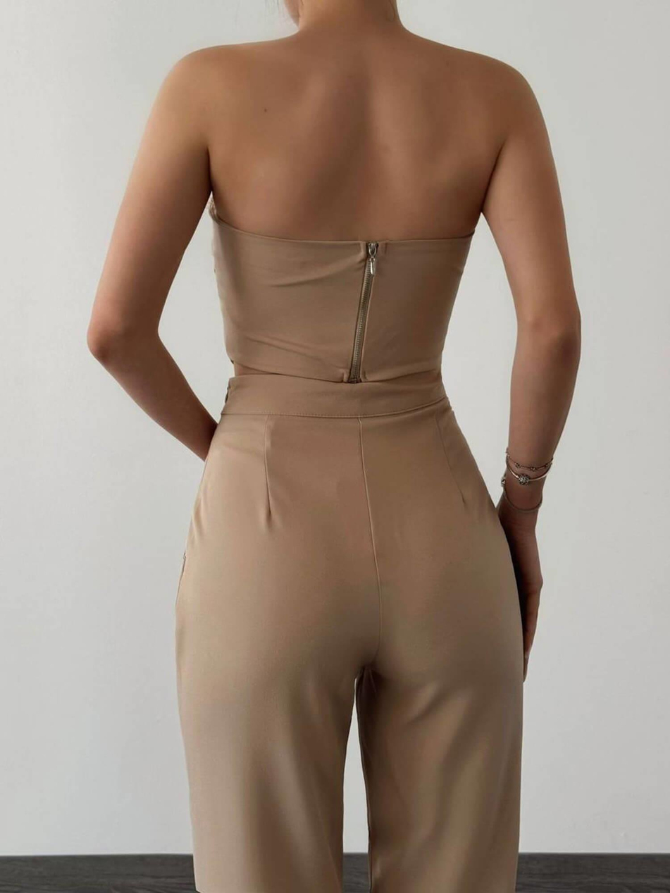 Katlı Straplez Büstiyerli Takım 11722 BejCoral