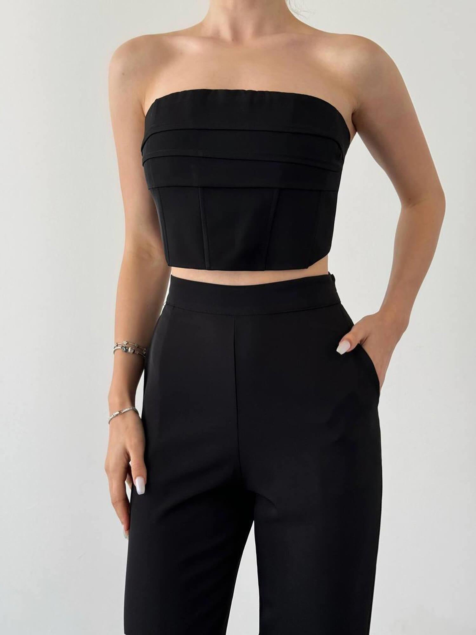 Katlı Straplez Büstiyerli Takım 11722 SiyahCoral