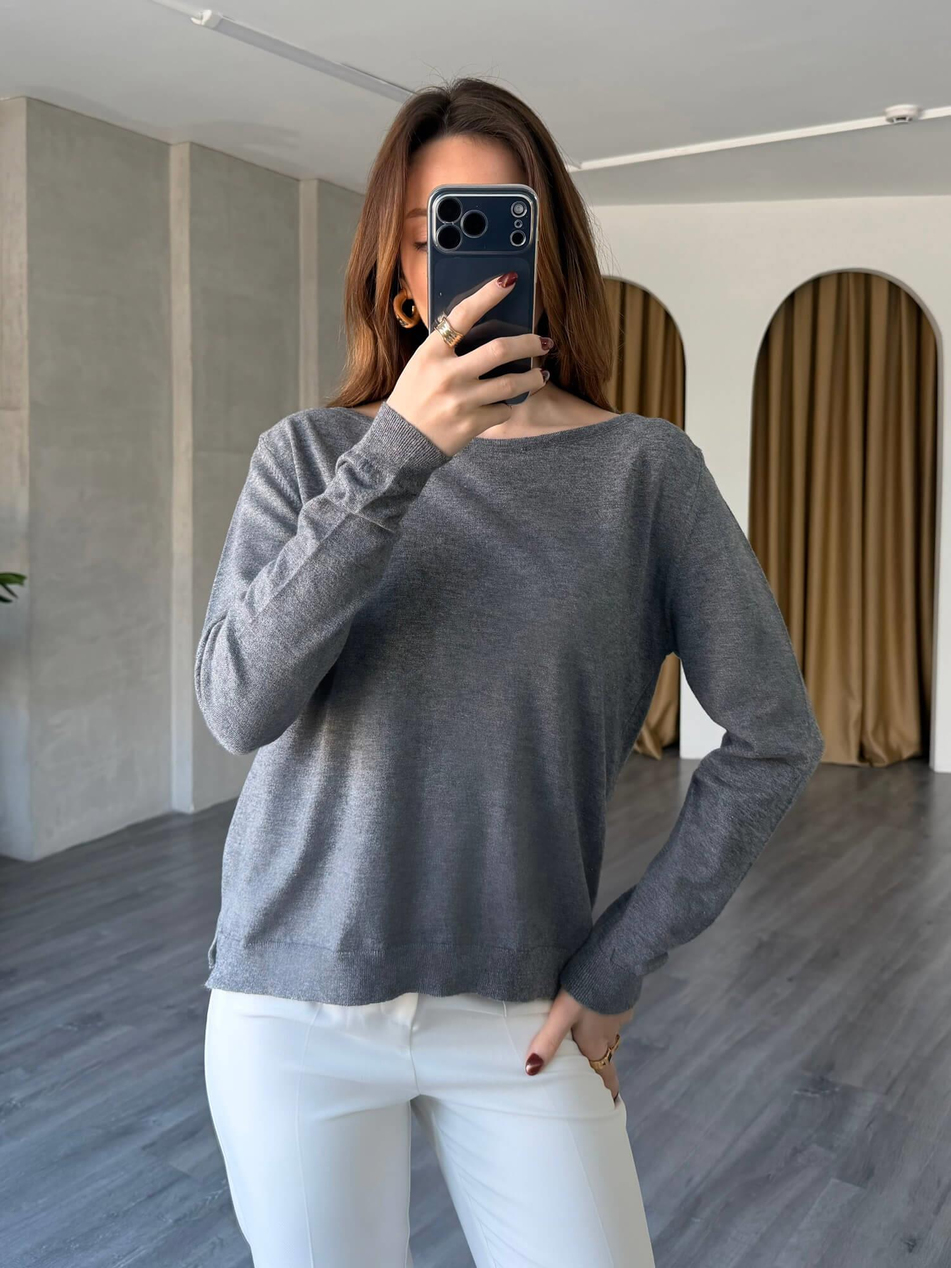 Kayık Yaka Triko 140303 AntrasitCoral