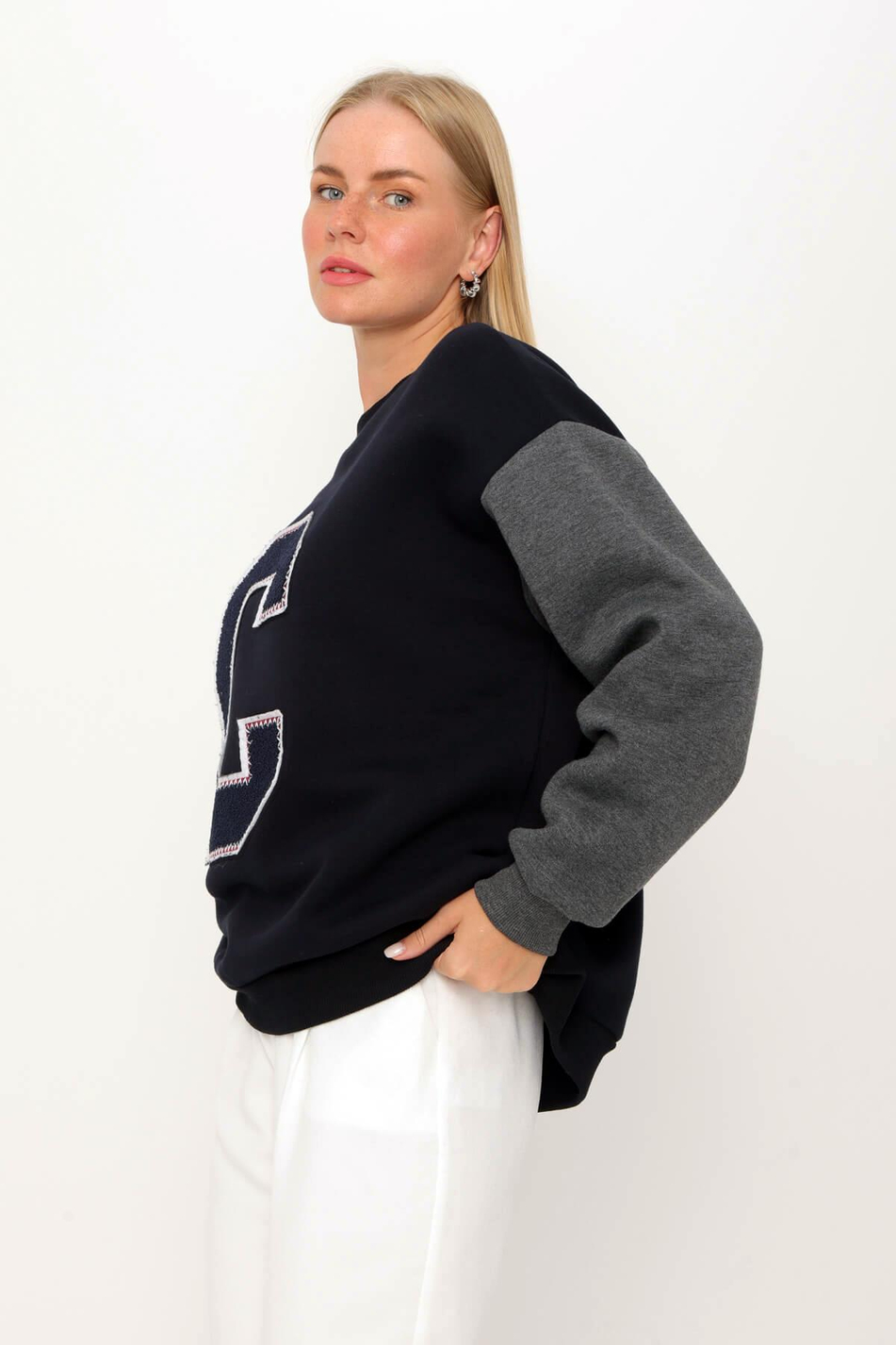 Keçe Detaylı Sweatshirt Lacivert-Coral
