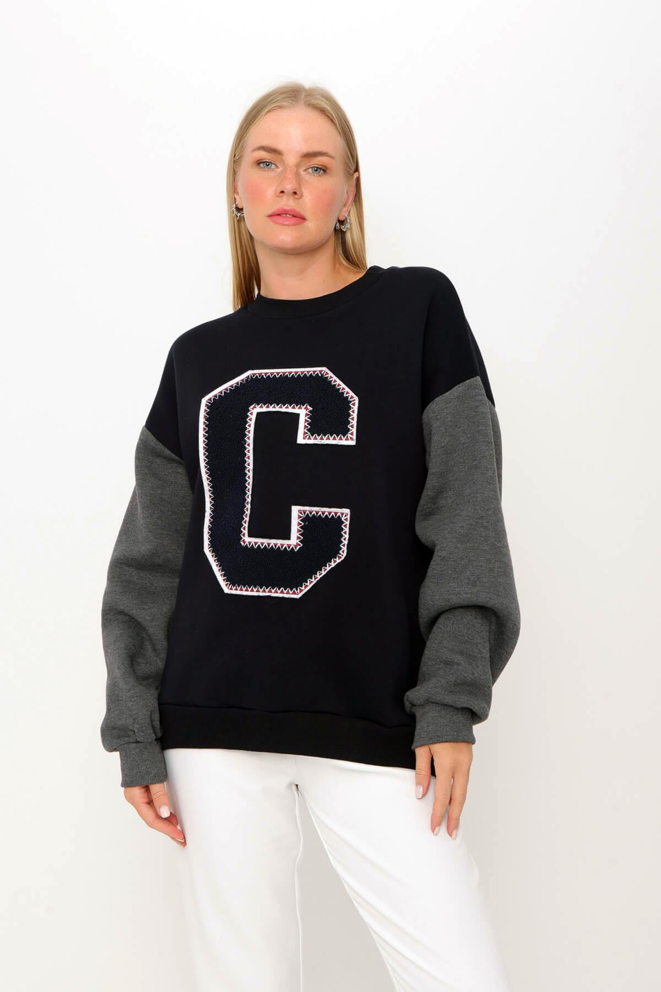 Keçe Detaylı Sweatshirt Lacivert-Coral