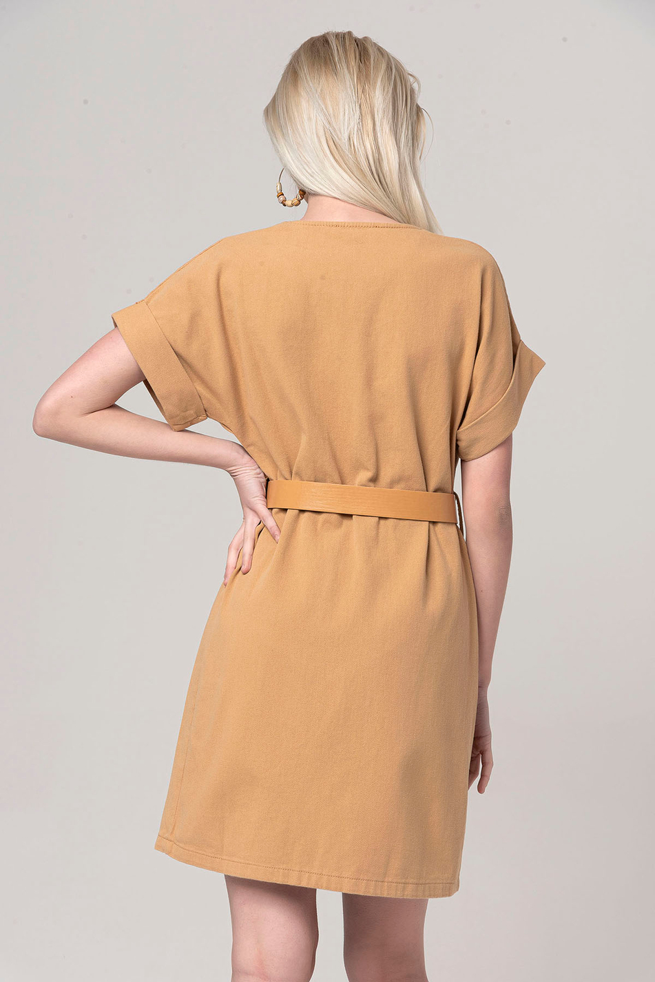 Kemer Detaylı Gabardin Elbise Camel-Coral