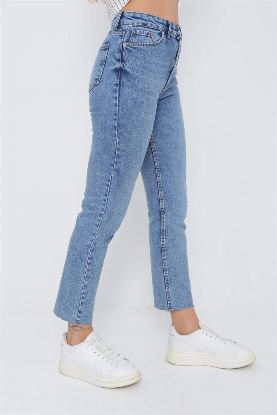 Kesik Paça Kot Pantolon Mavi-Coral