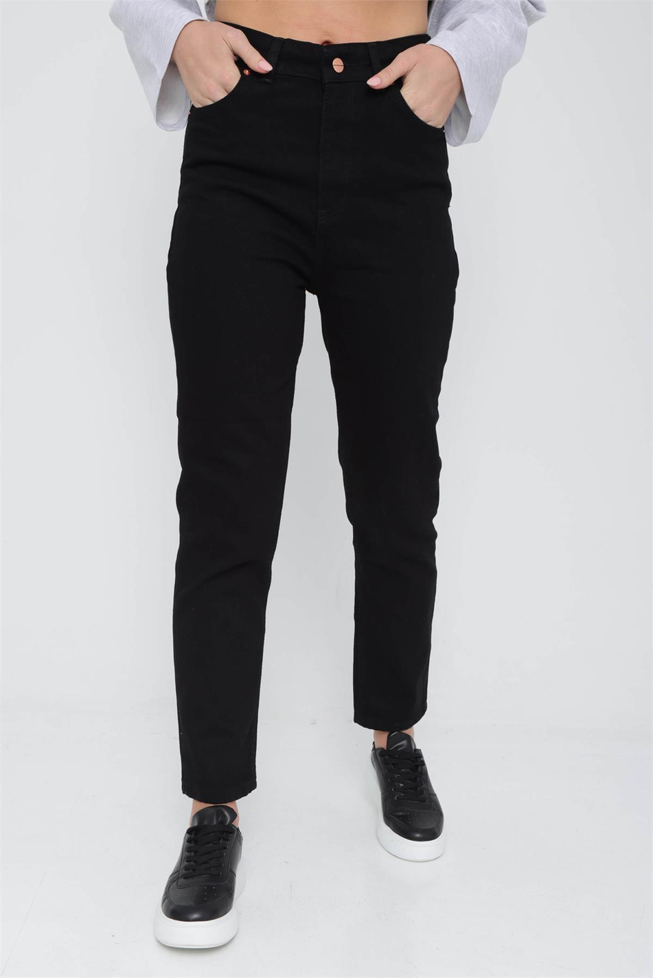Kesik Paça Kot Pantolon Siyah-Coral