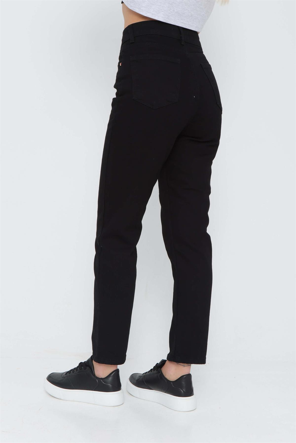 Kesik Paça Kot Pantolon Siyah-Coral