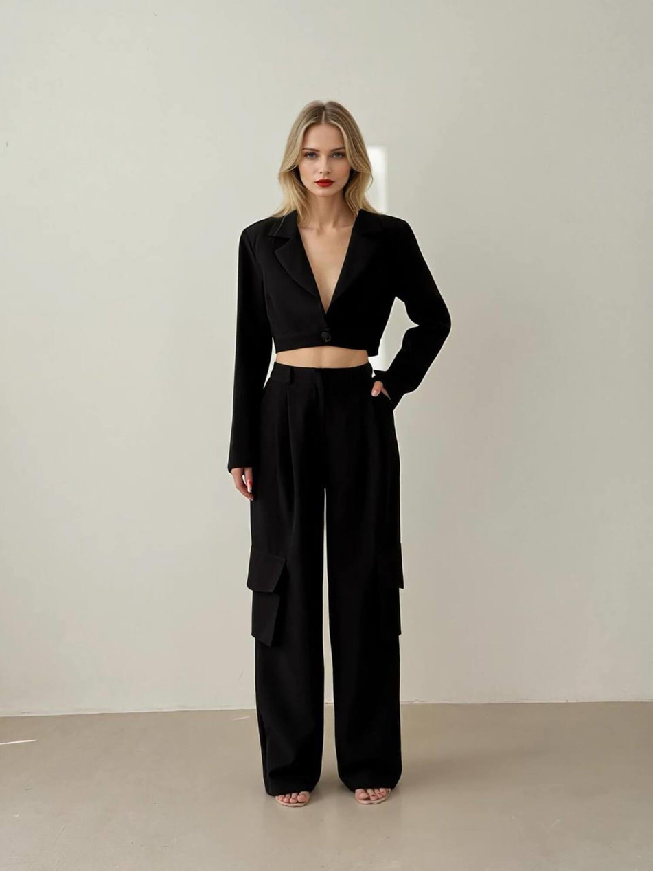 Kısa Ceket Kargo Pantolon Takım 11860 SiyahCoral