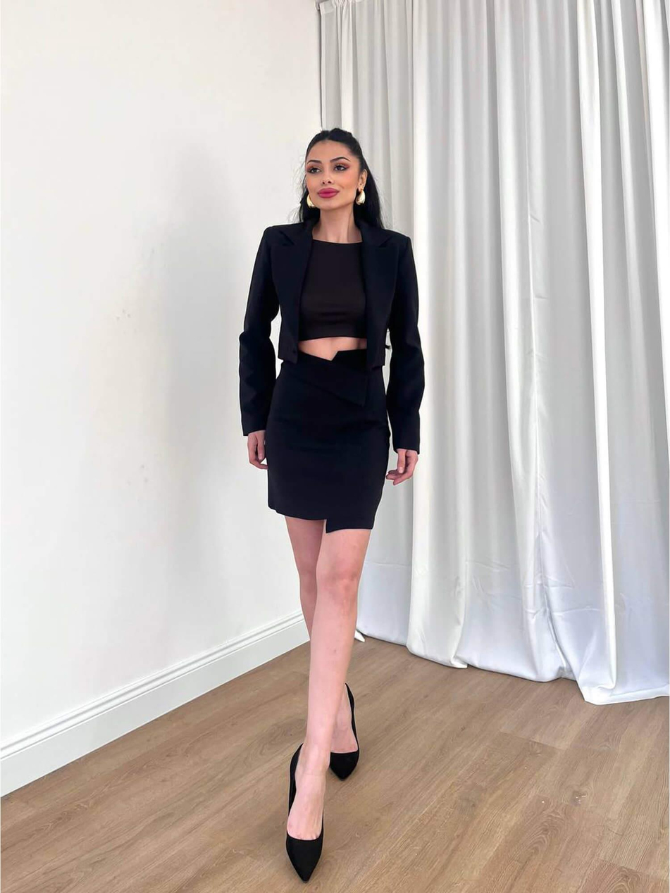 Kısa Ceketli Etekli Takım 11653 SiyahCoral