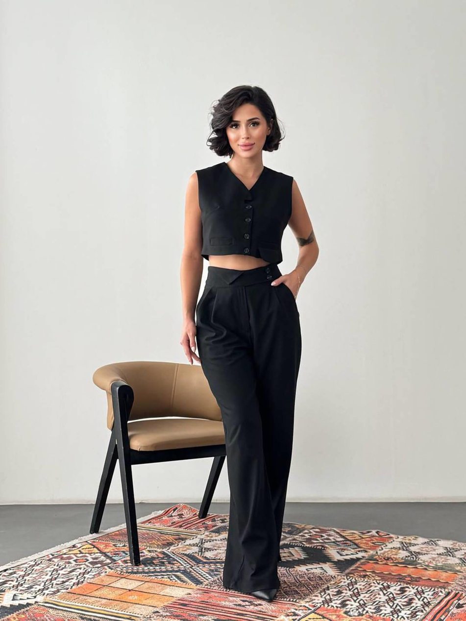 Kısa Yelek Pantolon Takım 6042 SiyahCoral