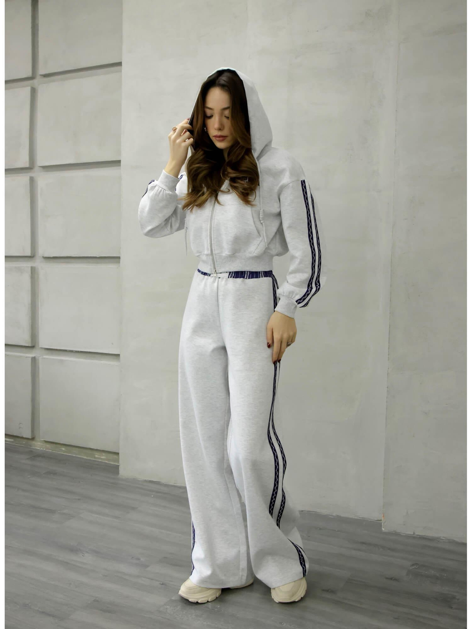 Kolları Şeritli Kapüşonlu Kısa Sweatshirt Swt00810 GriCoral