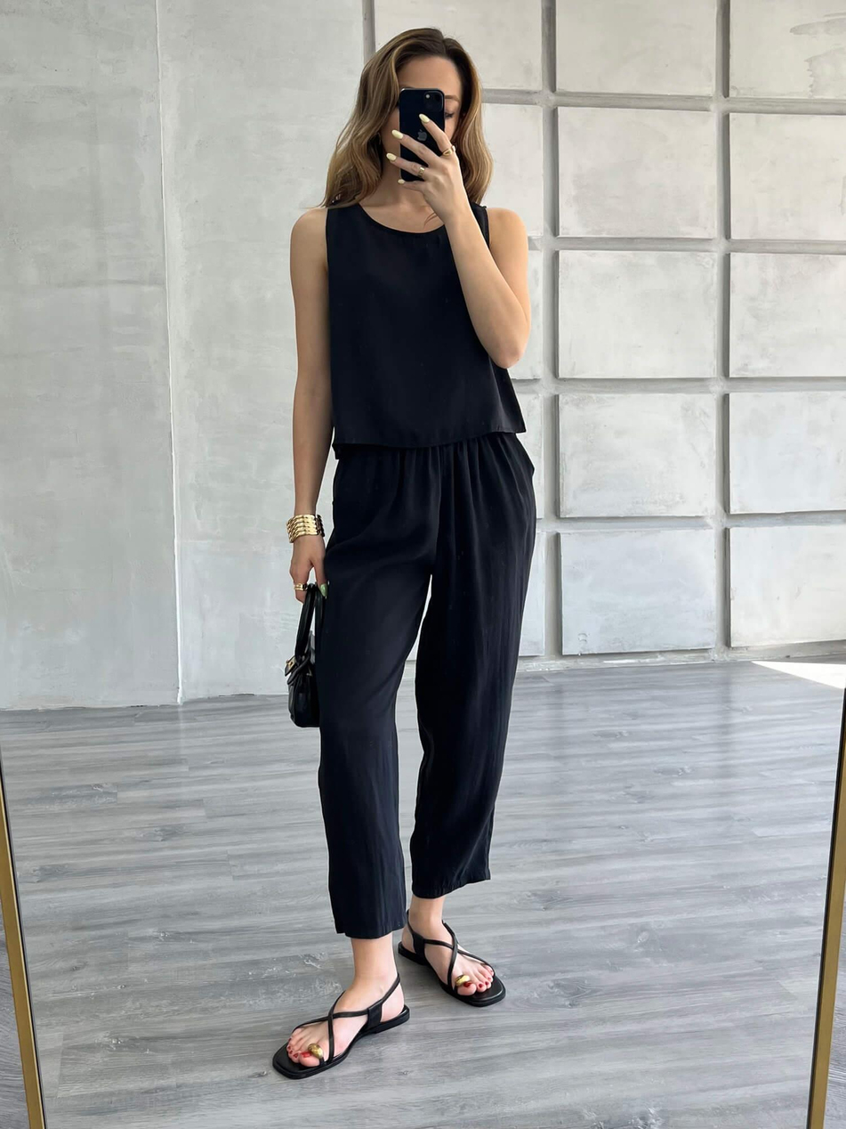 Kolsuz Bluz Pantolon Takım Siyah-Coral